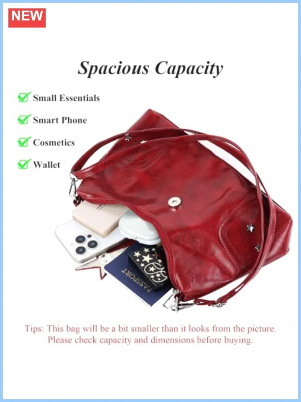 PU Leather Crossbody Hobo Bag Adjustable Strap Snap Star Closure Women's Purse